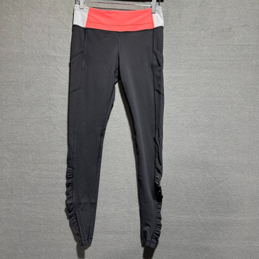 Lululemon black Speed Tight Luxtreme leggings Orange/White Waistband Size 6